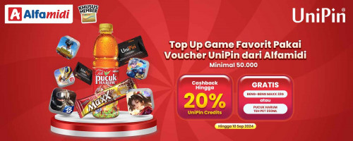 CASHBACK hingga 20% + GRATIS Produk - Beli Voucher UniPin Mulai 50rb di Alfamidi Buat Dapetin Bonus Melimpah!